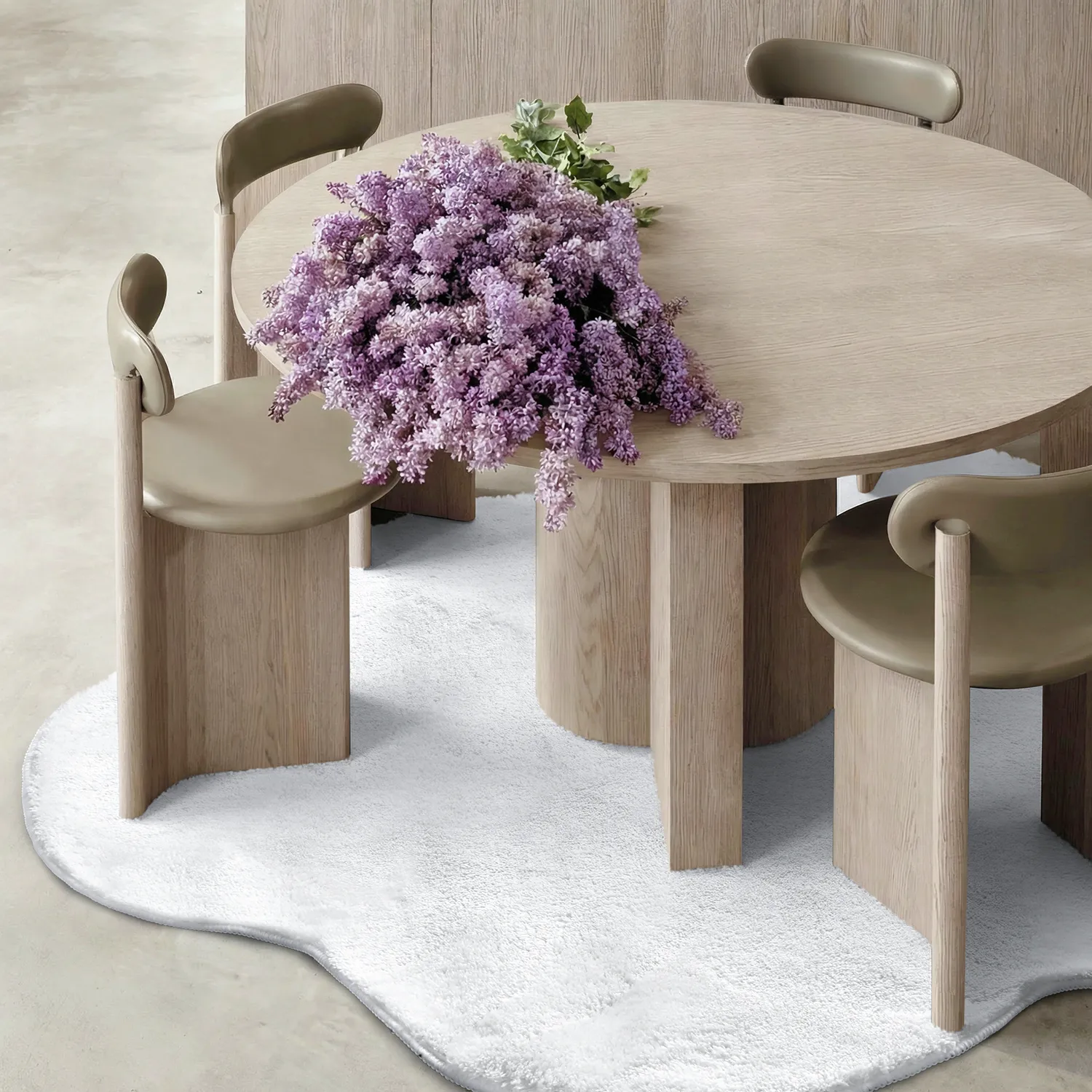 Rundt Bølgete Teppe - Aranga Super Soft Fur (hvit)