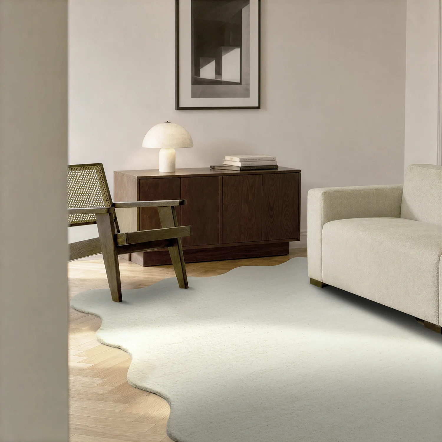 Bølget ullteppe - Diu Hand Tufted Wool Premium (hvit)