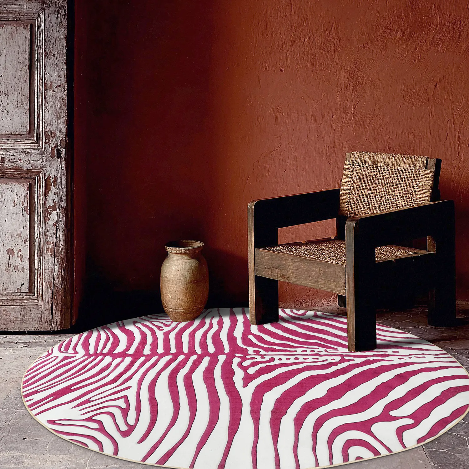 Rundt teppe - Zebra (rosa)