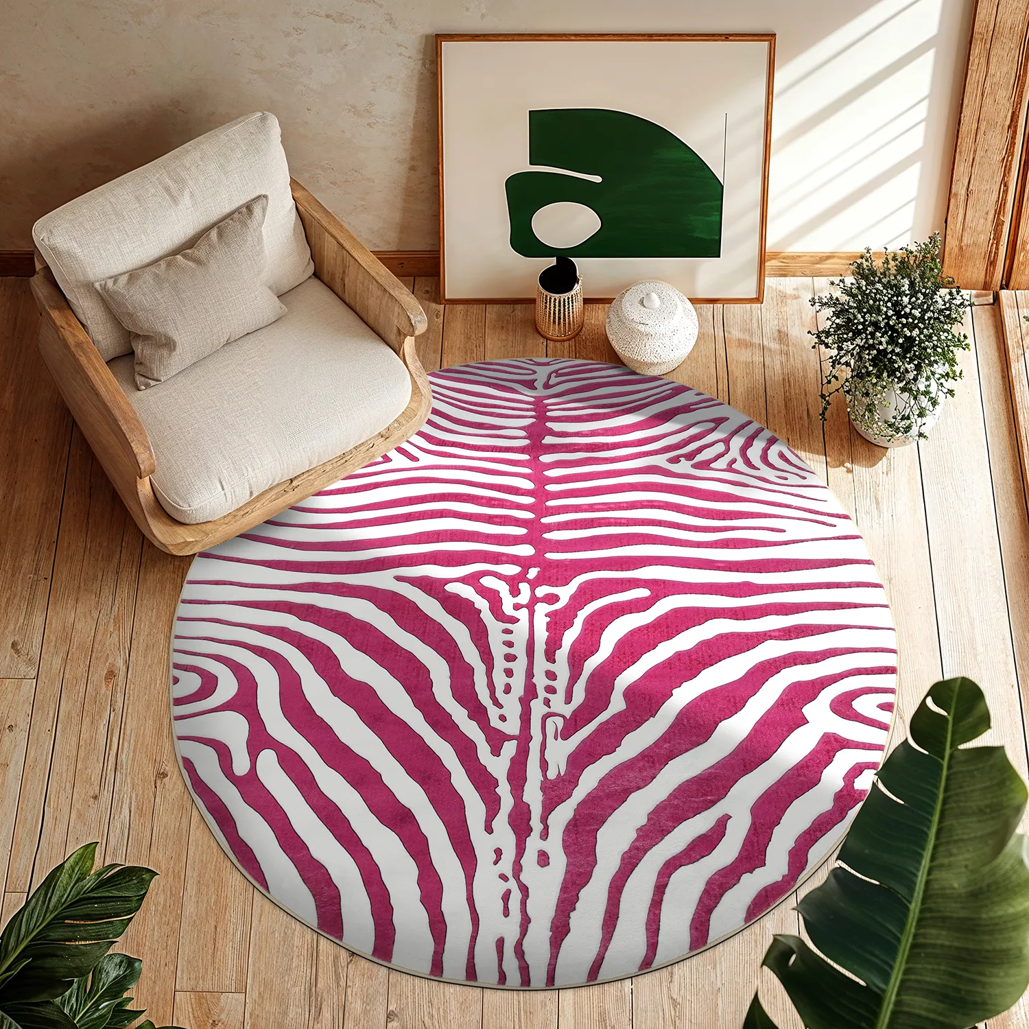 Rundt teppe - Zebra (rosa)